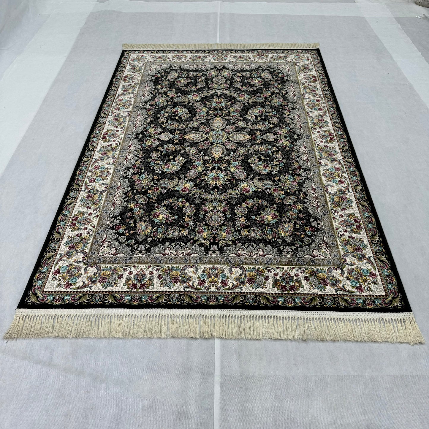 5 ft x 8 ft Area Rug - Persian 1200 Reeds - Farsh Kilim Mojalal 3 - Black - Luxurious Elegance and Durability