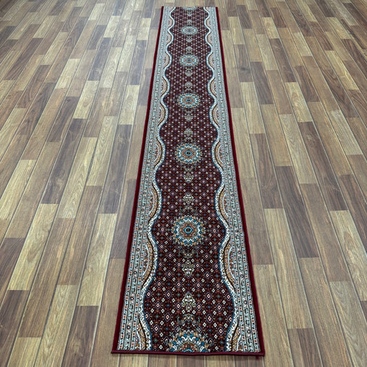 Premium Persian Runner 1.5 ft x 12 ft - Pars Nagin Mashad in Red Wine - Luxurious 1200 Reeds Acrylic Rug