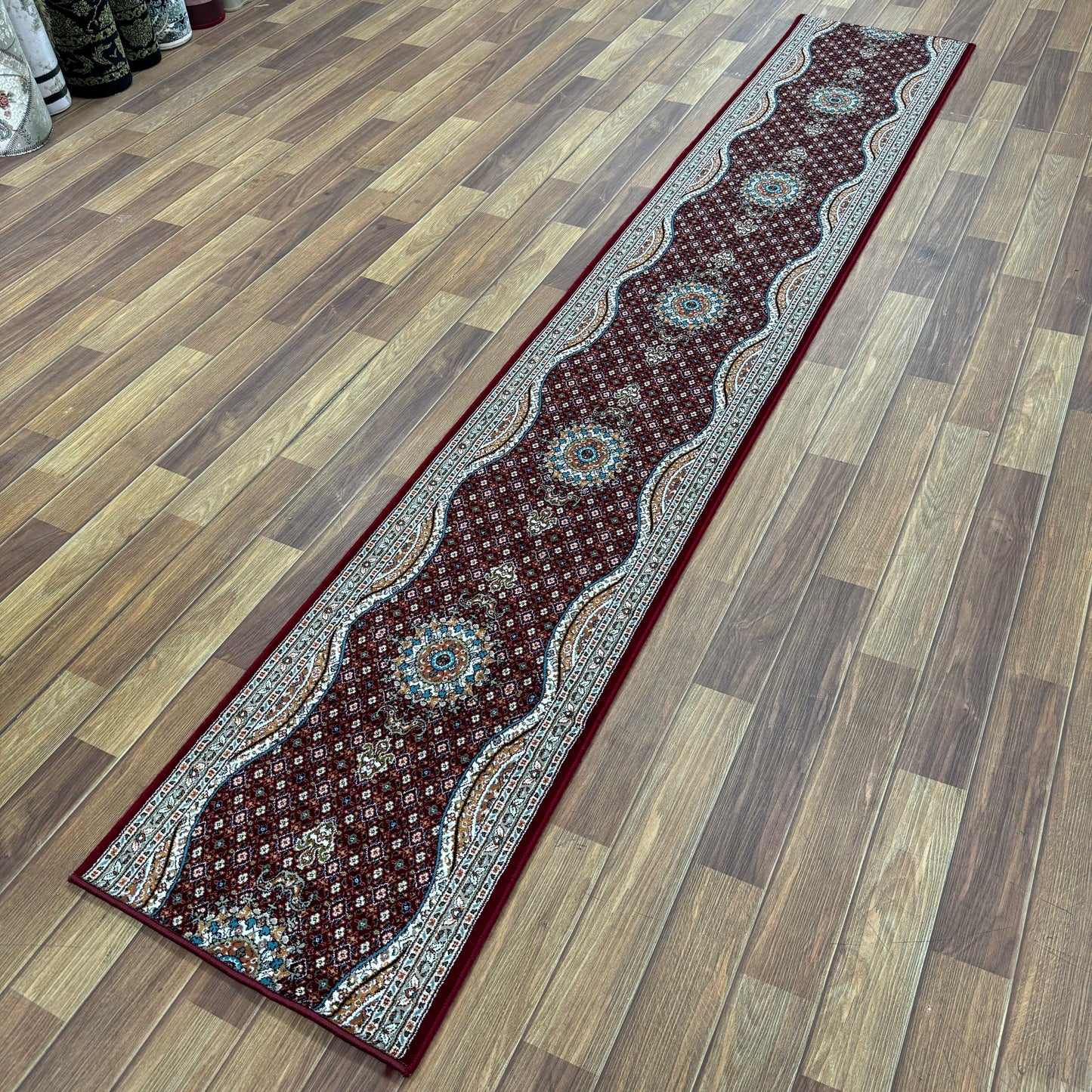 Premium Persian Runner 1.5 ft x 12 ft - Pars Nagin Mashad in Red Wine - Luxurious 1200 Reeds Acrylic Rug