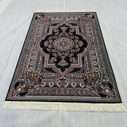 Luxurious Persian Rug 4ft x 6ft - Farsh Nagin Chaman Design in Black - 1000 Reeds Acrylic Rug