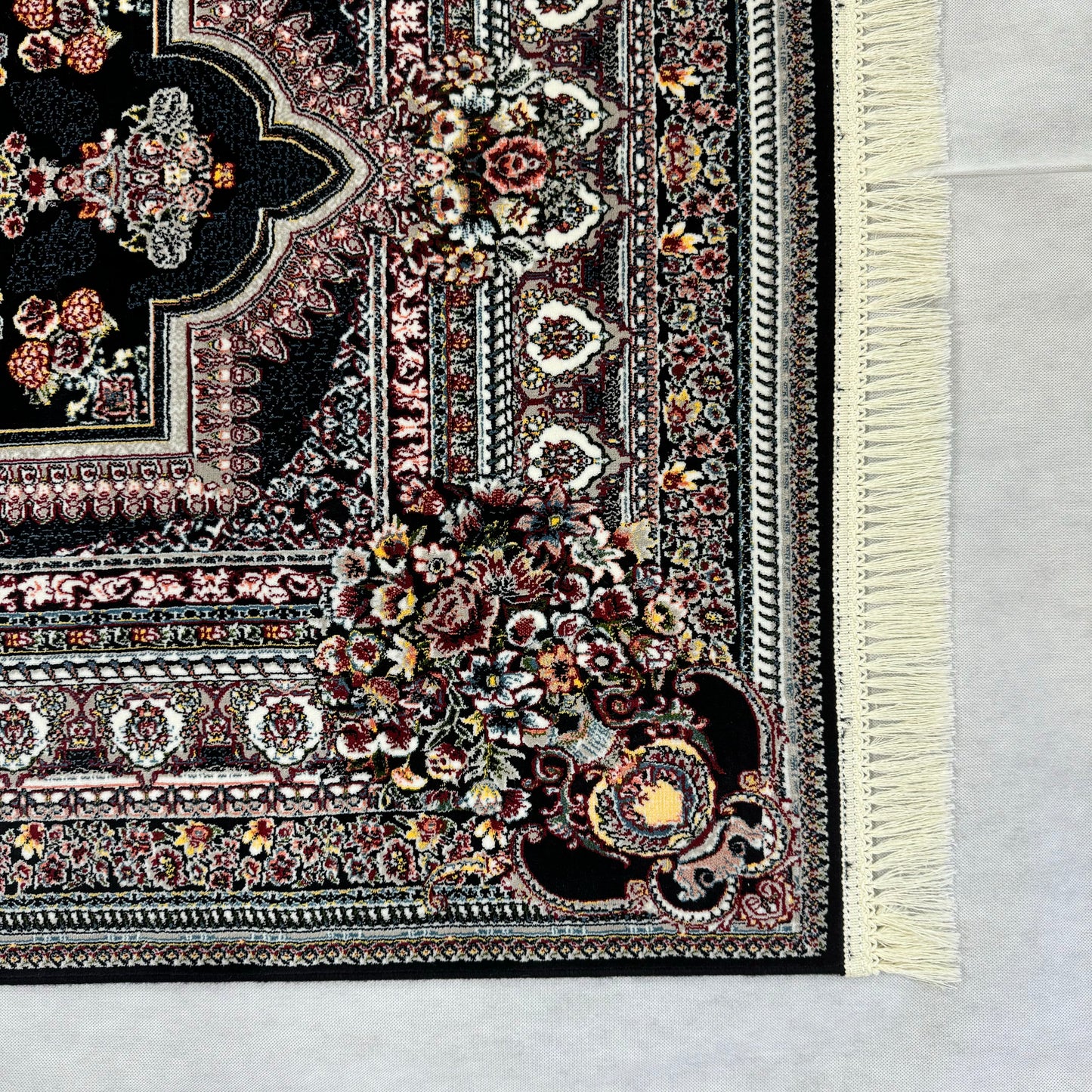 Luxurious Persian Rug 4ft x 6ft - Farsh Nagin Chaman Design in Black - 1000 Reeds Acrylic Rug