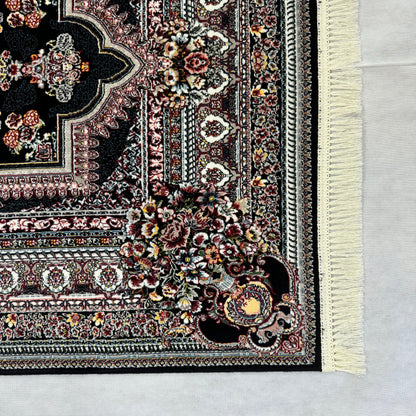 Luxurious Persian Rug 4ft x 6ft - Farsh Nagin Chaman Design in Black - 1000 Reeds Acrylic Rug