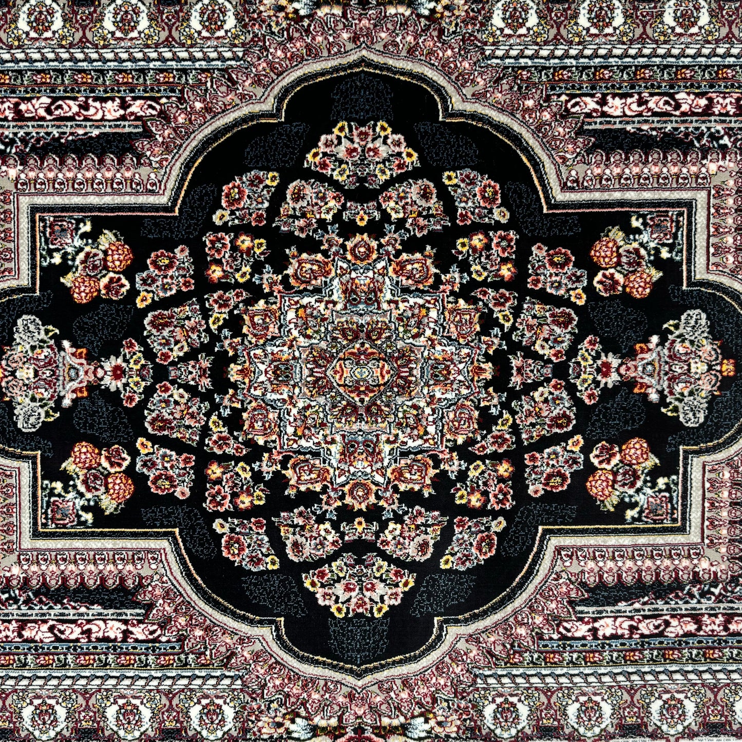 Luxurious Persian Rug 4ft x 6ft - Farsh Nagin Chaman Design in Black - 1000 Reeds Acrylic Rug