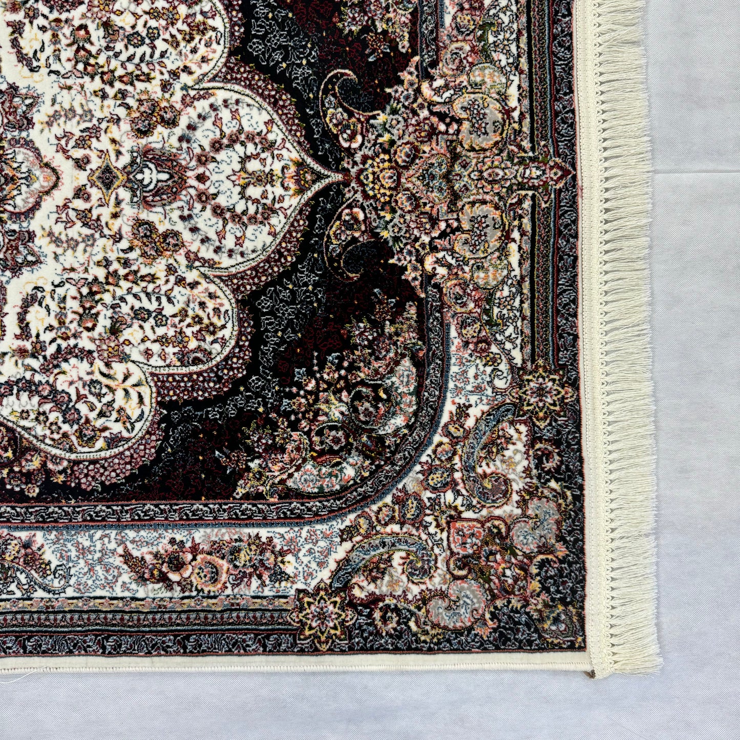 Luxurious Persian Rug 4ft x 6ft - Farsh Nagin Chaman Design in Ivory & Black - 1000 Reeds Acrylic Rug