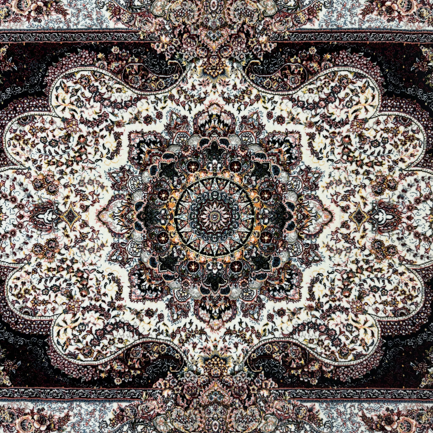 Luxurious Persian Rug 4ft x 6ft - Farsh Nagin Chaman Design in Ivory & Black - 1000 Reeds Acrylic Rug