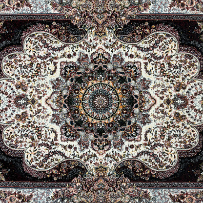 Luxurious Persian Rug 4ft x 6ft - Farsh Nagin Chaman Design in Ivory & Black - 1000 Reeds Acrylic Rug