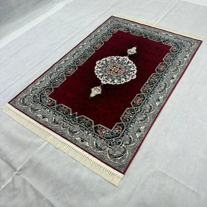 Luxurious Persian Rug 4ft x 6ft - Farsh Nagin Chaman Design in Burgundy & Silver - 1000 Reeds Acrylic Rug