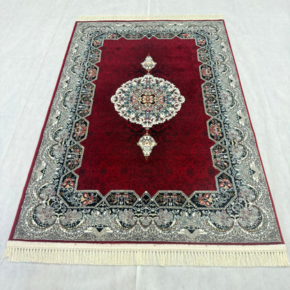 Luxurious Persian Rug 4ft x 6ft - Farsh Nagin Chaman Design in Burgundy & Silver - 1000 Reeds Acrylic Rug