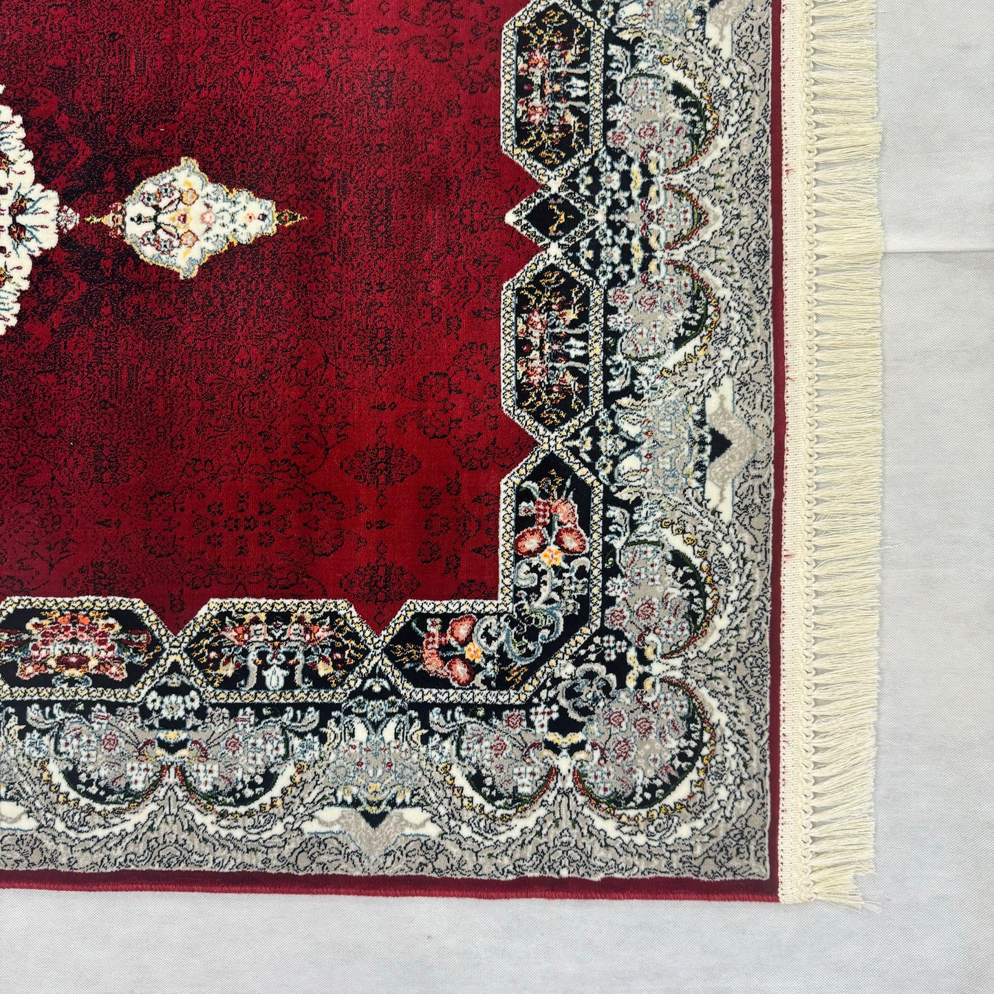 Luxurious Persian Rug 4ft x 6ft - Farsh Nagin Chaman Design in Burgundy & Silver - 1000 Reeds Acrylic Rug
