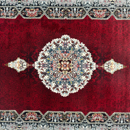 Luxurious Persian Rug 4ft x 6ft - Farsh Nagin Chaman Design in Burgundy & Silver - 1000 Reeds Acrylic Rug