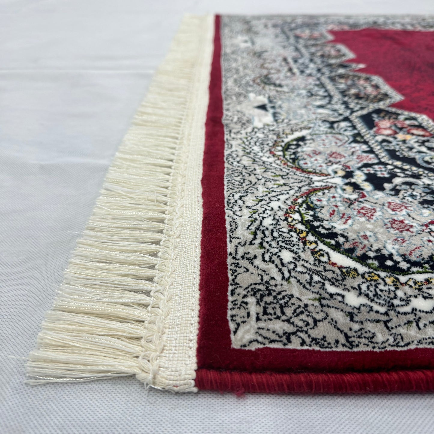 Luxurious Persian Rug 4ft x 6ft - Farsh Nagin Chaman Design in Burgundy & Silver - 1000 Reeds Acrylic Rug