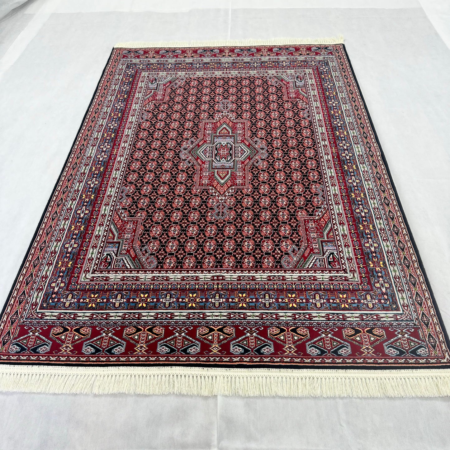 Luxurious Persian Rug 5 ft x 8 ft - Farsh Nagin Chaman Design in Red & Black - 1000 Reeds Acrylic Rug