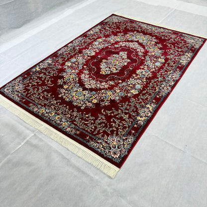 Persian 5 ft x 8 ft Red Floral Rug - 1000 Reeds - Farsh Nagin Chaman Acrylic Machine Made