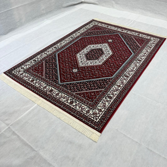 Elegant Persian 5 ft x 8 ft Red Hexagon Design Rug - 1000 Reeds - Farsh Nagin Chaman Acrylic Machine Made