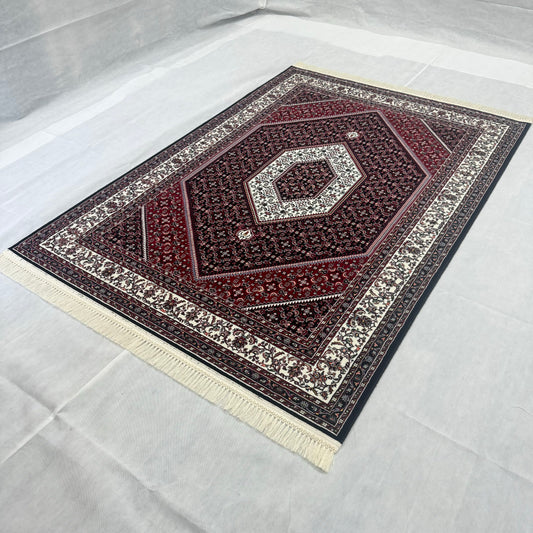 Exquisite Persian 5 ft x 8 ft Red & White Hexagon Design Rug - 1000 Reeds - Farsh Nagin Chaman Acrylic Machine Made