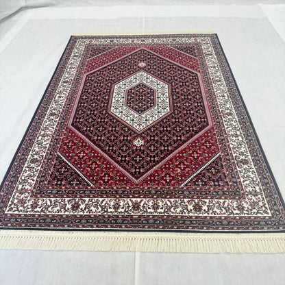 Exquisite Persian 5 ft x 8 ft Red & White Hexagon Design Rug - 1000 Reeds - Farsh Nagin Chaman Acrylic Machine Made