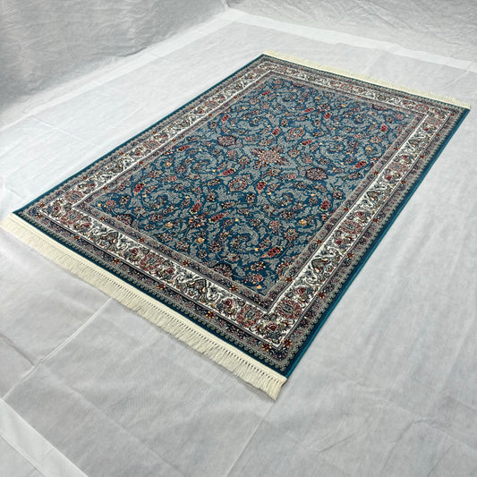 Elegant Blue & Ivory Persian Rug 5 ft x 8 ft - 1000 Reeds - Farsh Nagin Chaman - Machine Made Acrylic