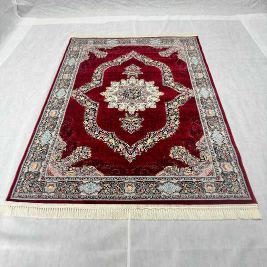 Luxurious Red Persian Rug 5 ft x 8 ft - 1000 Reeds - Farsh Nagin Chaman - Machine Made Acrylic