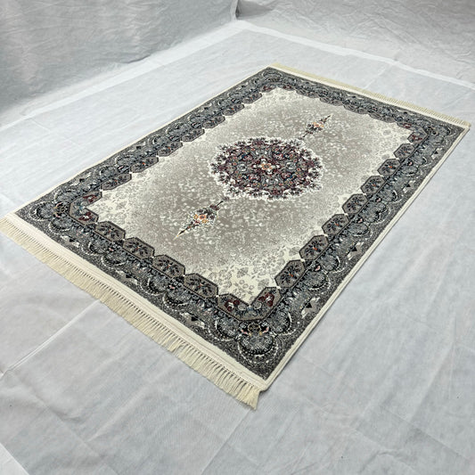 Elegant Gray Persian Rug 5 ft x 8 ft - 1000 Reeds - Farsh Nagin Chaman - Luxurious Machine-Made Acrylic