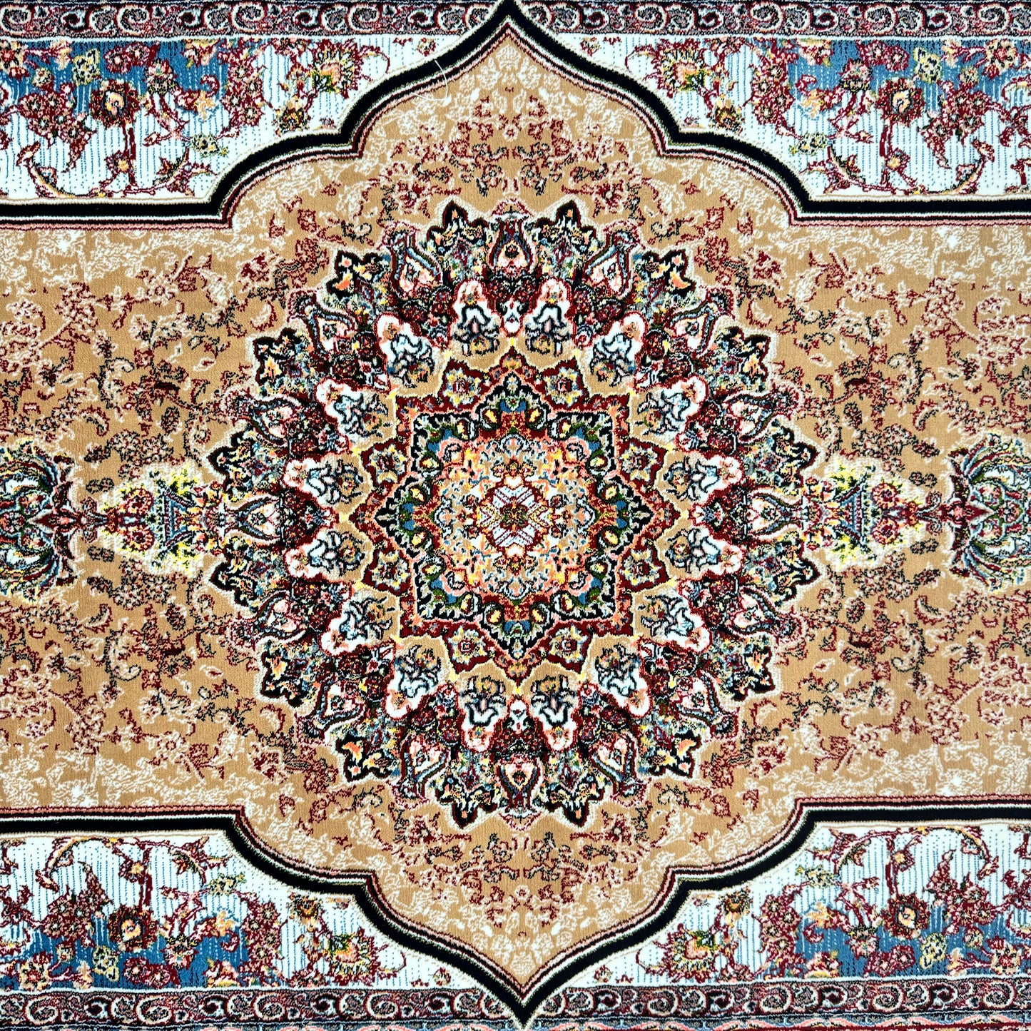 Luxurious Beige and Brown Persian Rug 5 ft x 8 ft - 1000 Reeds - Farsh Nagin Chaman - Premium Acrylic Machine Made Rug