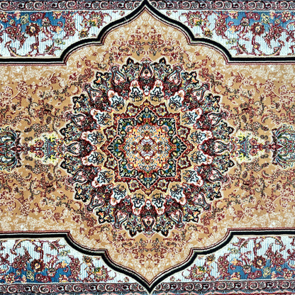 Luxurious Beige and Brown Persian Rug 5 ft x 8 ft - 1000 Reeds - Farsh Nagin Chaman - Premium Acrylic Machine Made Rug