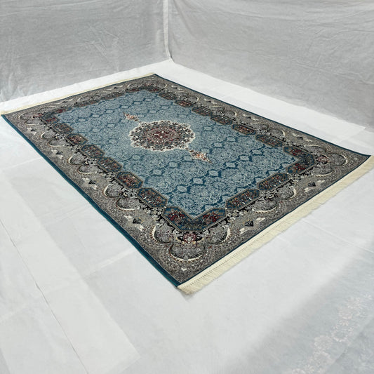 Luxurious Blue Persian Rug 7 ft x 10 ft - 1000 Reeds - Farsh Nagin Chaman - Premium Acrylic Machine Made Rug