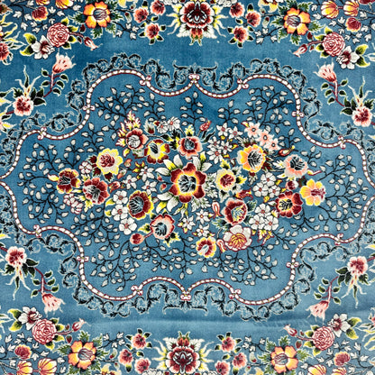 Elegant Blue Persian Rug 7 ft x 10 ft - 1000 Reeds - Farsh Nagin Chaman - Machine Made Luxury with Floral Design