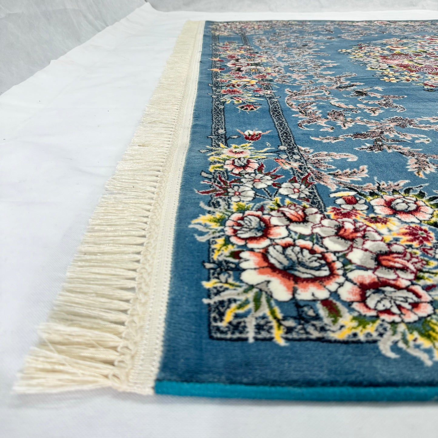 Elegant Blue Persian Rug 7 ft x 10 ft - 1000 Reeds - Farsh Nagin Chaman - Machine Made Luxury with Floral Design