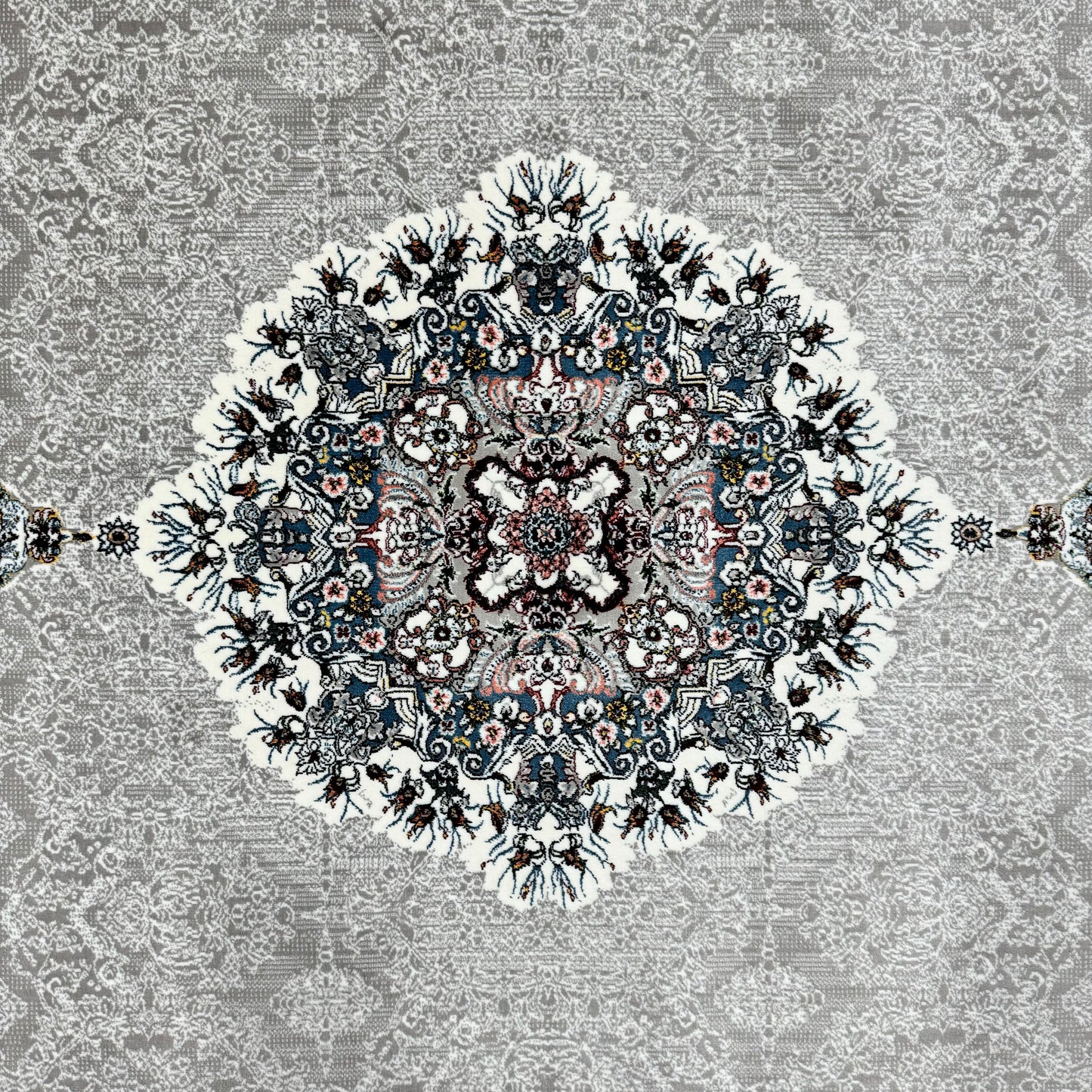 Luxurious Gray Persian Rug 7 ft x 10 ft - 1000 Reeds - Farsh Nagin Chaman - Timeless Medallion Design for Elegant Spaces