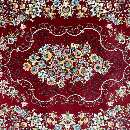 Luxurious Red Persian Rug 7 ft x 10 ft - 1000 Reeds - Farsh Nagin Chaman - Exquisite Floral Medallion Design