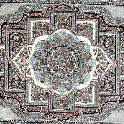 Elegant Gray Persian Rug 7 ft x 10 ft - 1000 Reeds - Farsh Nagin Chaman - Luxurious Geometric Medallion Design