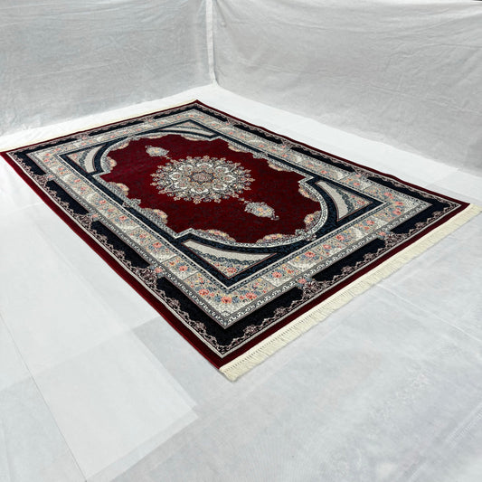 Luxurious Red Persian Rug 7 ft x 10 ft - 1000 Reeds - Farsh Nagin Chaman Collection - Intricate Medallion Design