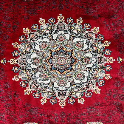 Luxurious Red Persian Rug 7 ft x 10 ft - 1000 Reeds - Farsh Nagin Chaman Collection - Intricate Medallion Design