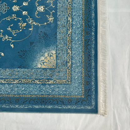 Luxurious Persian Rug 5ft x 8ft - Farsh Nagin Chaman Design in Blue & Gold - 1200 Reeds Acrylic Rug