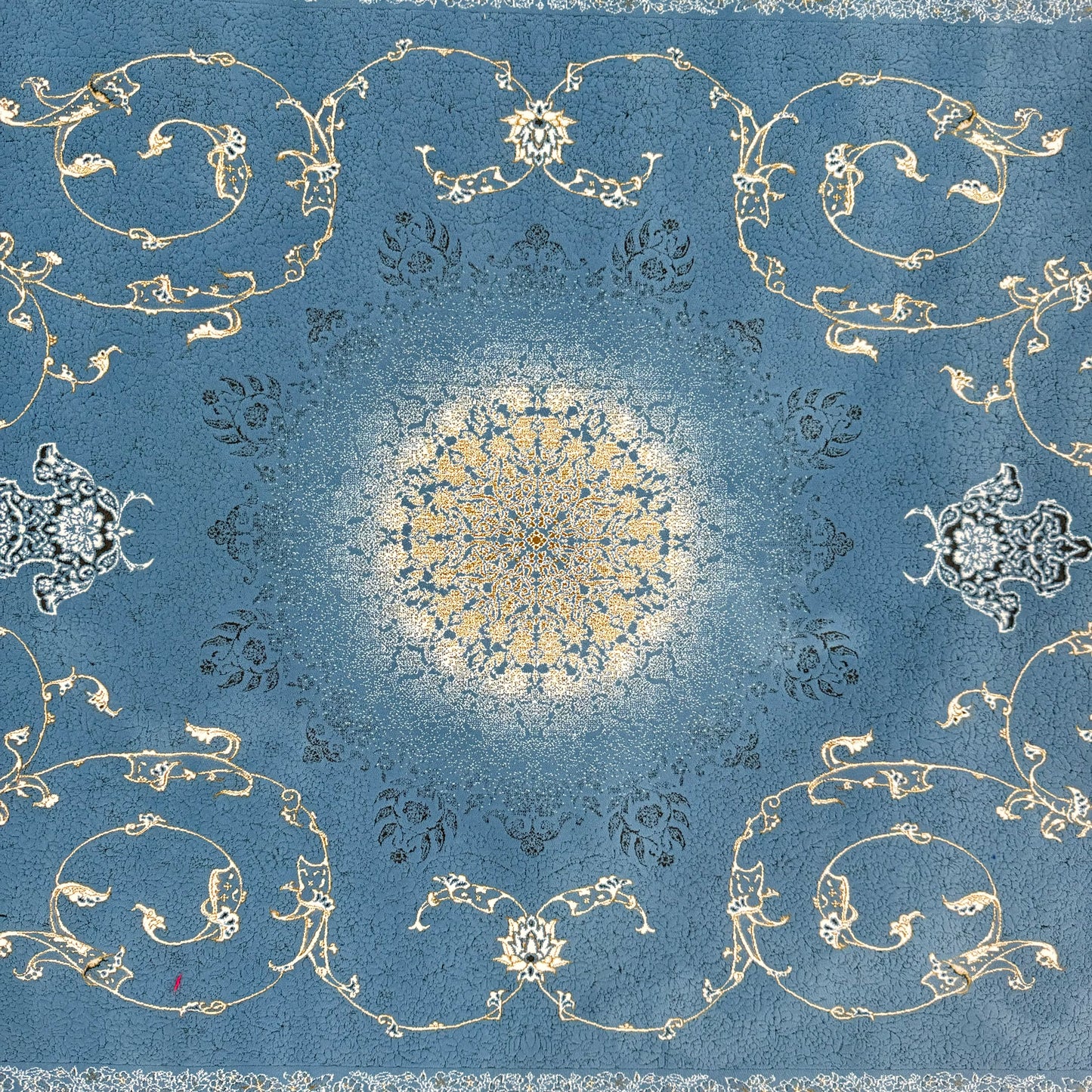 Luxurious Persian Rug 5ft x 8ft - Farsh Nagin Chaman Design in Blue & Gold - 1200 Reeds Acrylic Rug