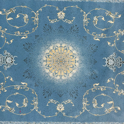 Luxurious Persian Rug 5ft x 8ft - Farsh Nagin Chaman Design in Blue & Gold - 1200 Reeds Acrylic Rug