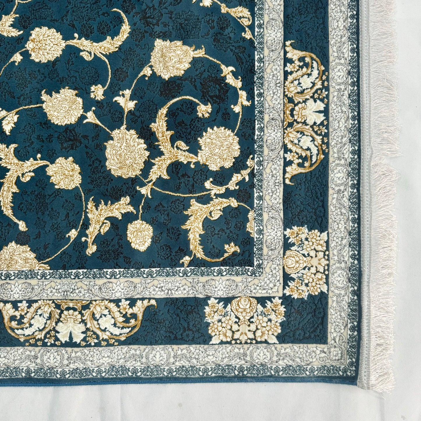 Luxurious Persian Rug 5ft x 8ft - Farsh Nagin Chaman Design in Navy & Gold - 1200 Reeds Acrylic Rug