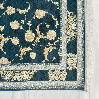 Luxurious Persian Rug 5ft x 8ft - Farsh Nagin Chaman Design in Navy & Gold - 1200 Reeds Acrylic Rug