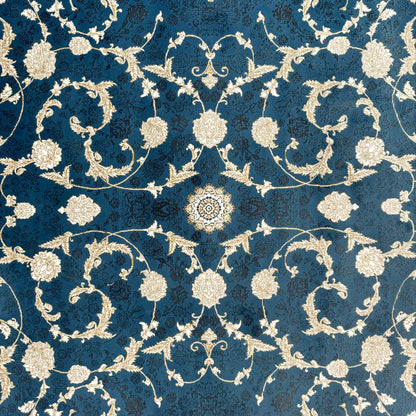 Luxurious Persian Rug 5ft x 8ft - Farsh Nagin Chaman Design in Navy & Gold - 1200 Reeds Acrylic Rug