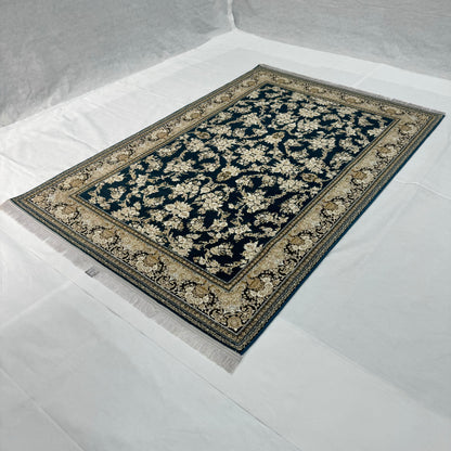 Luxurious Persian Rug 5ft x 8ft - Farsh Nagin Chaman Design in Navy & Gold - 1200 Reeds Acrylic Rug