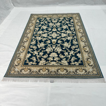 Luxurious Persian Rug 5ft x 8ft - Farsh Nagin Chaman Design in Navy & Gold - 1200 Reeds Acrylic Rug