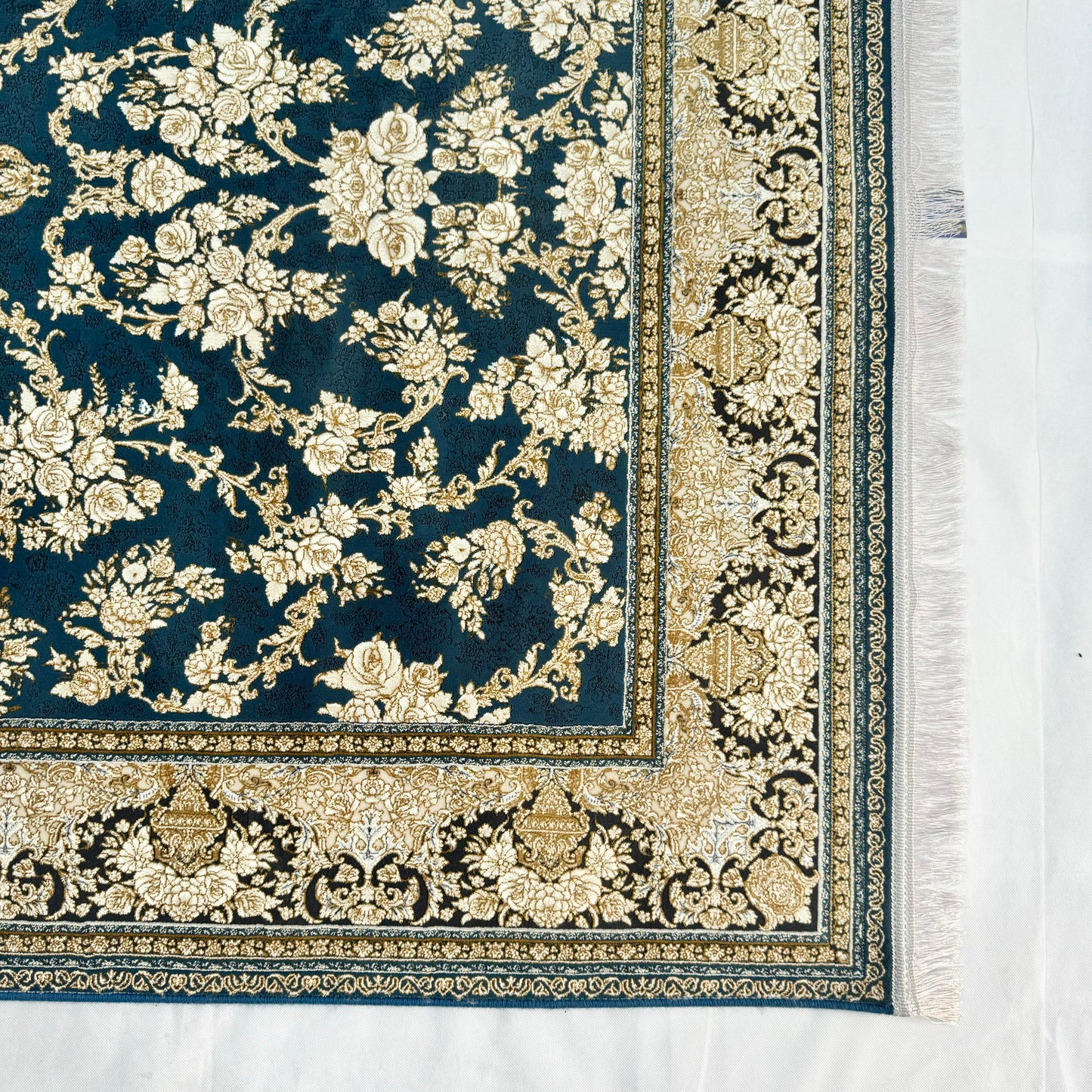 Luxurious Persian Rug 5ft x 8ft - Farsh Nagin Chaman Design in Navy & Gold - 1200 Reeds Acrylic Rug