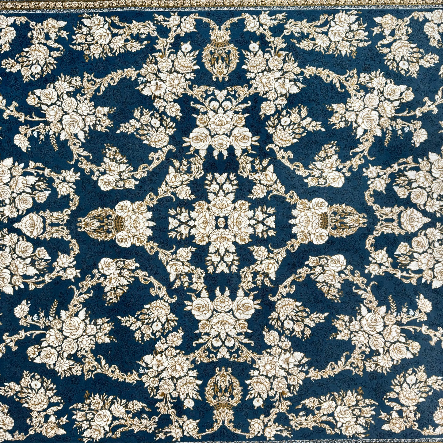 Luxurious Persian Rug 5ft x 8ft - Farsh Nagin Chaman Design in Navy & Gold - 1200 Reeds Acrylic Rug