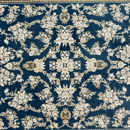 Luxurious Persian Rug 5ft x 8ft - Farsh Nagin Chaman Design in Navy & Gold - 1200 Reeds Acrylic Rug
