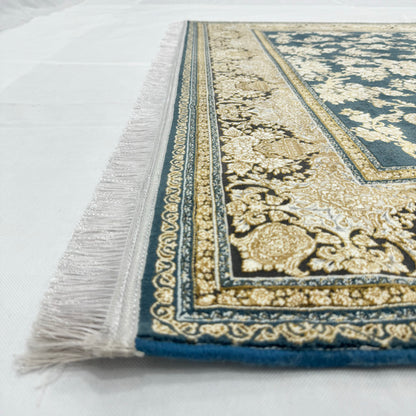 Luxurious Persian Rug 5ft x 8ft - Farsh Nagin Chaman Design in Navy & Gold - 1200 Reeds Acrylic Rug