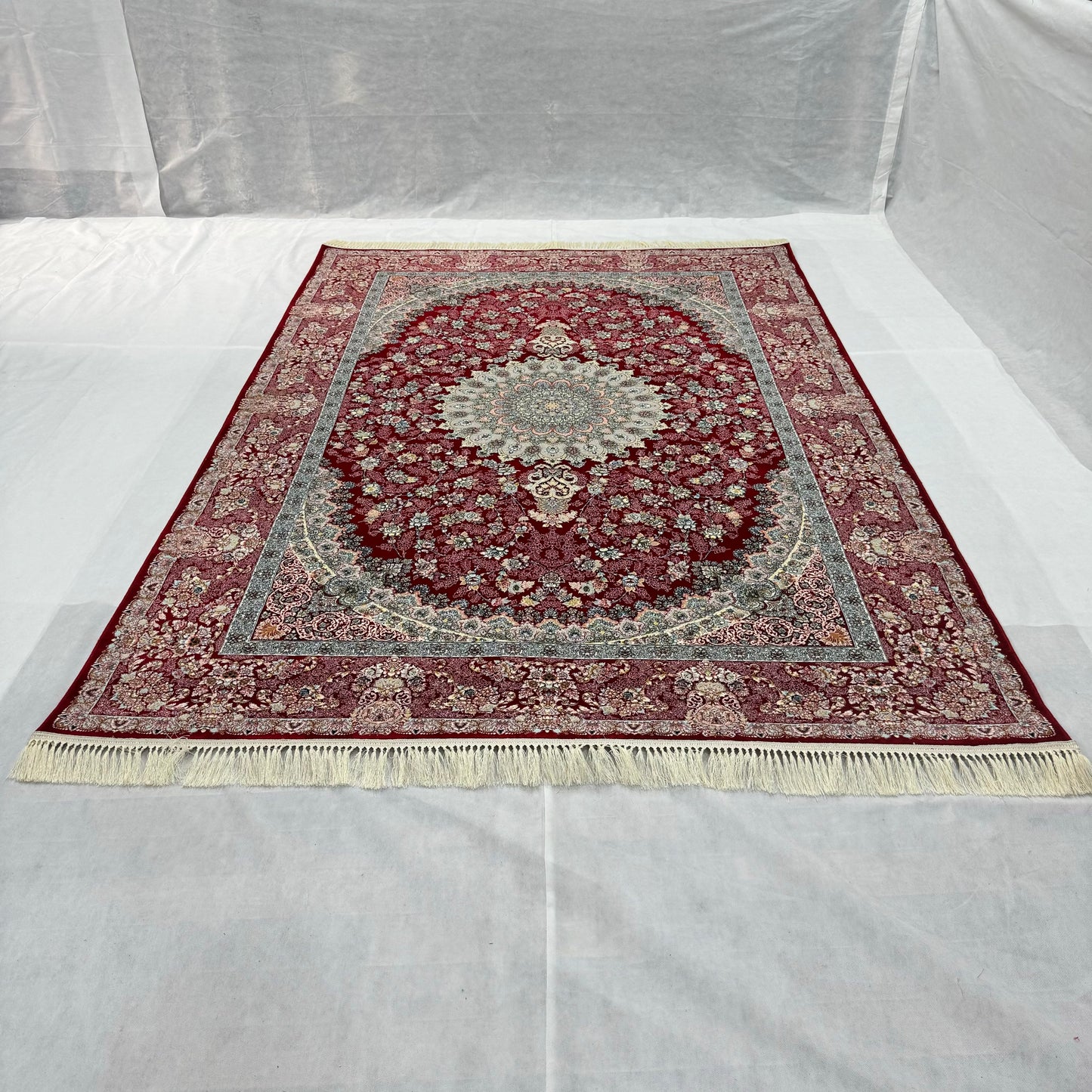 Luxurious Persian Rug 7 ft x 10 ft - Diako Design in Burgundy & Grey - 1200 Reeds Acrylic Rug