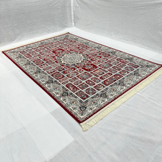 Luxurious Persian Rug 7ft x 10ft - Diako Design in Burgundy & Grey - 1200 Reeds Acrylic Rug