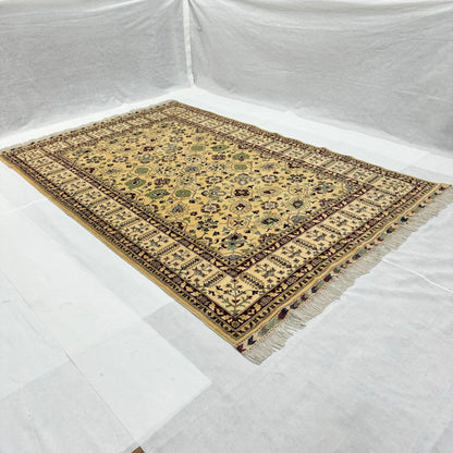 Chobi Handmade Rug 7ft x 10ft - Exquisite Tan Wool Rug - Luxurious Handcrafted Excellence from Afghanistan