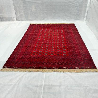 Bukhara Handmade Rug 7ft x 10ft - Luxurious Red Wine Wool Rug - Authentic Handwoven Afghan Craftsmanship