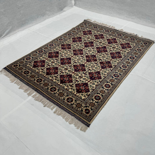 Khal Muhammadi Handmade Rug 5ft x 8ft - Elegant Tan Wool Rug - Authentic Afghan Handwoven Craftsmanship